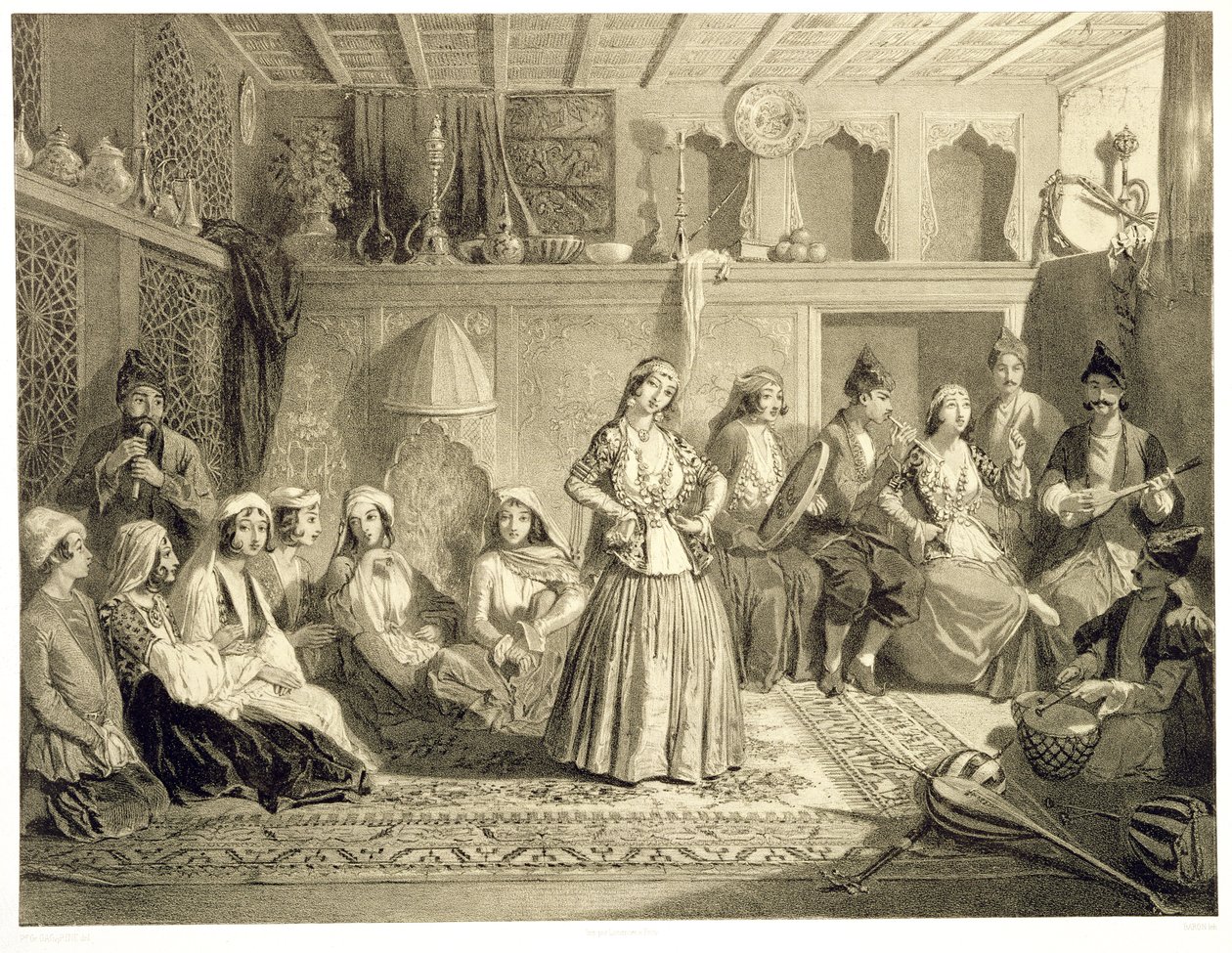 De rustkamer bij de baden in Shemakha, op de Shirvanskaya Steppe, plaat 40 uit een boek over de Kaukasus, gegraveerd door Charles Claude Bachelier en Adolphe Bayot (1810-66) uitgegeven door Alfred Leon Lemerci door Grigori Grigorevich Gagarin