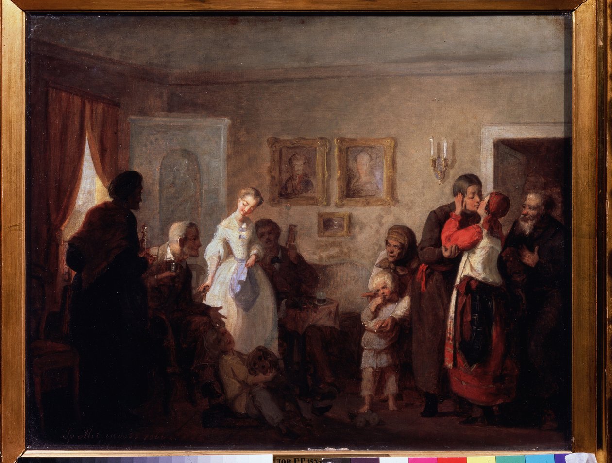 Felicitatie aan een pasgetrouwd stel in een landhuis door Grigori Grigoryevich Myasoedov