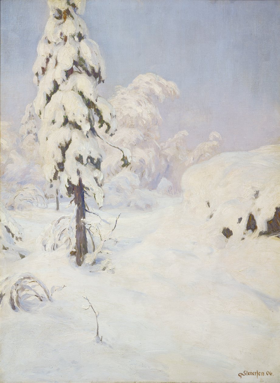Winter in het bos door Gudmund Stenersen