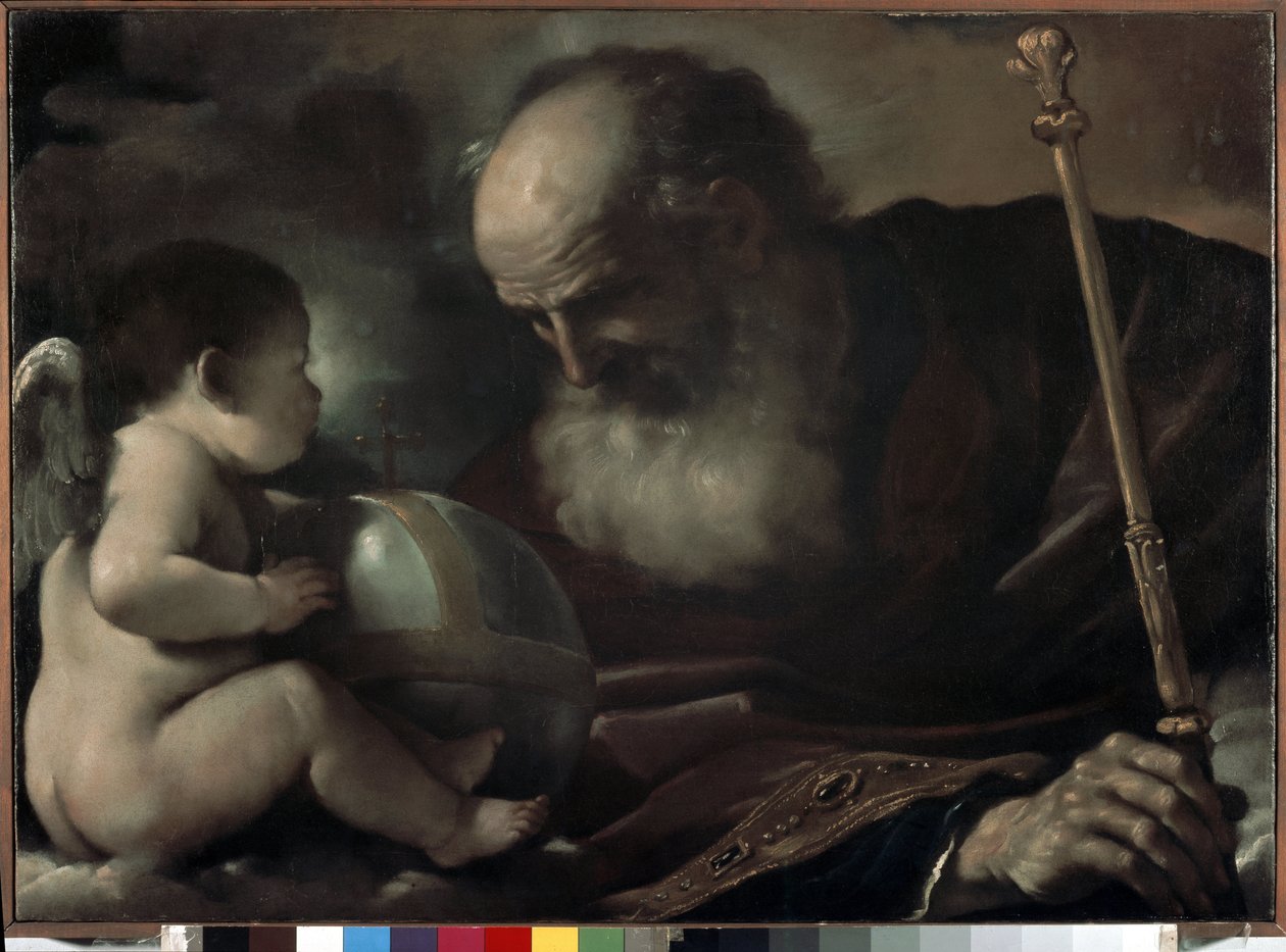 De Almachtige Vader met een Engel - Schilderij door Barbieri Giovanni Francesco, bekend als Il Guercino door Guercino