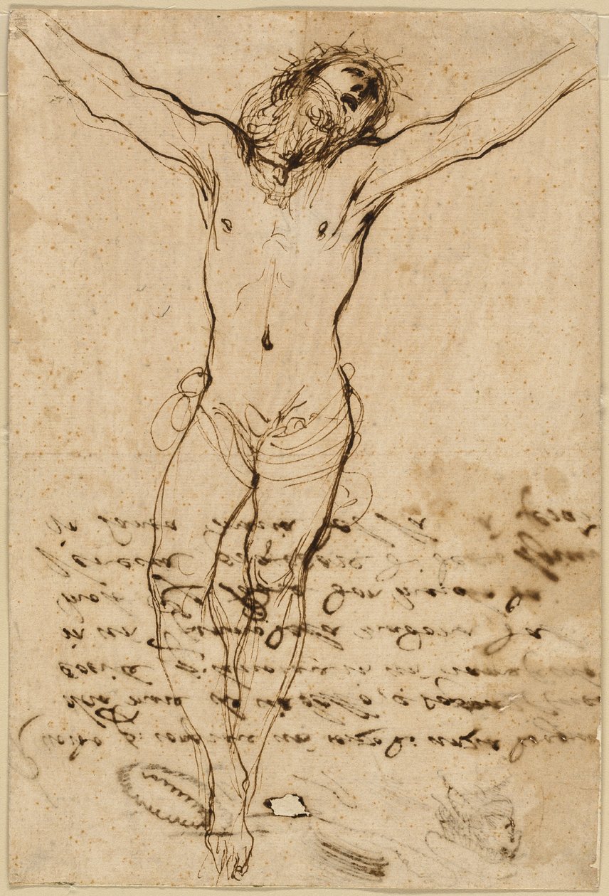 Christus aan het Kruis: Studie voor de Kruisiging met Heiligen door Guercino