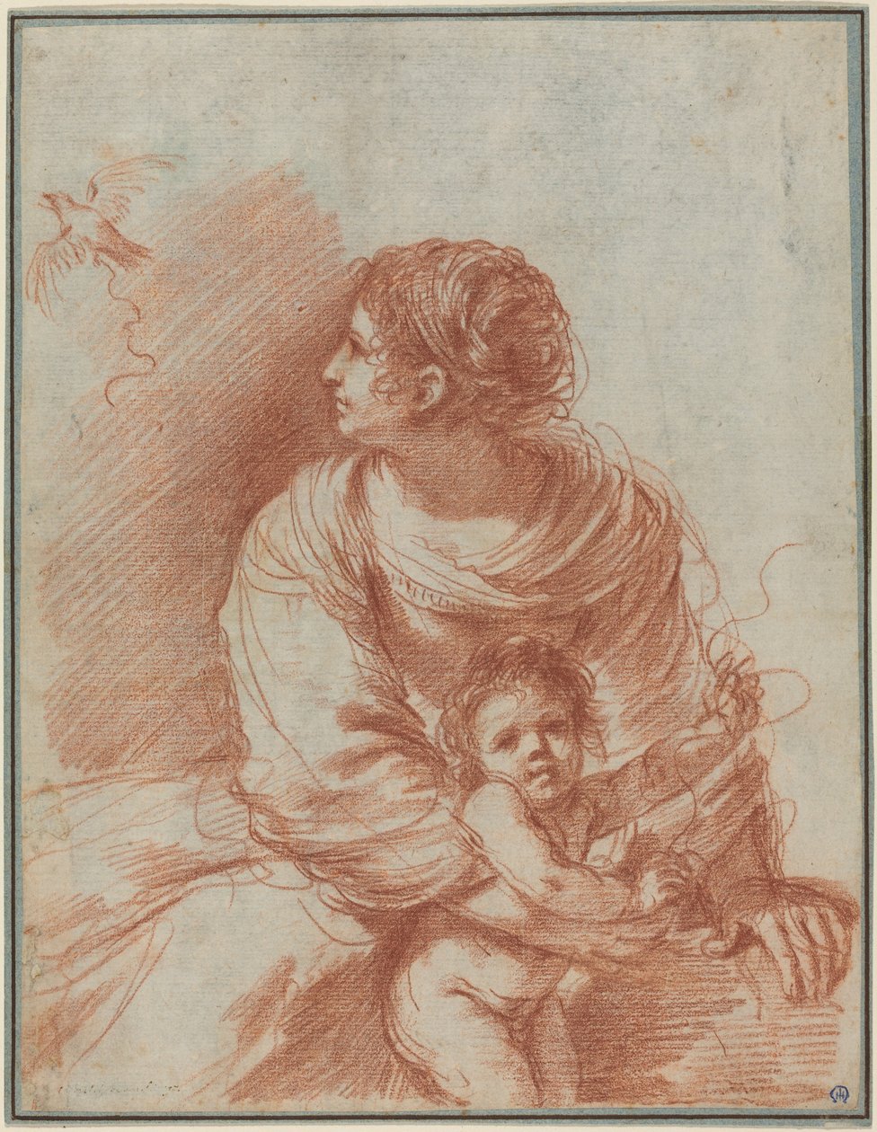 Madonna met Kind en een ontsnapte distelvink door Guercino