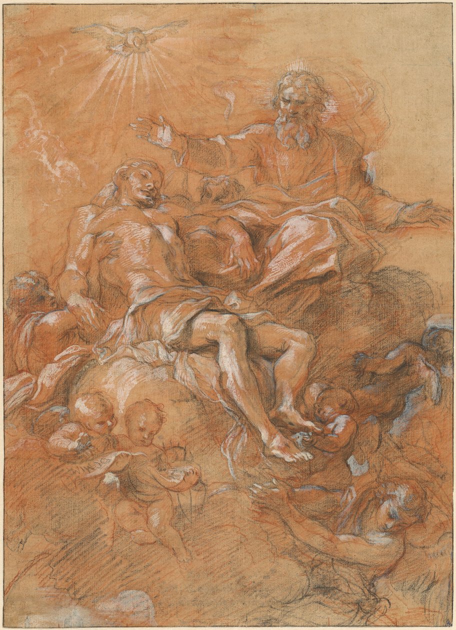 God de Vader en de Heilige Geest ontvangen het lichaam van Christus door Guglielmo Cortese