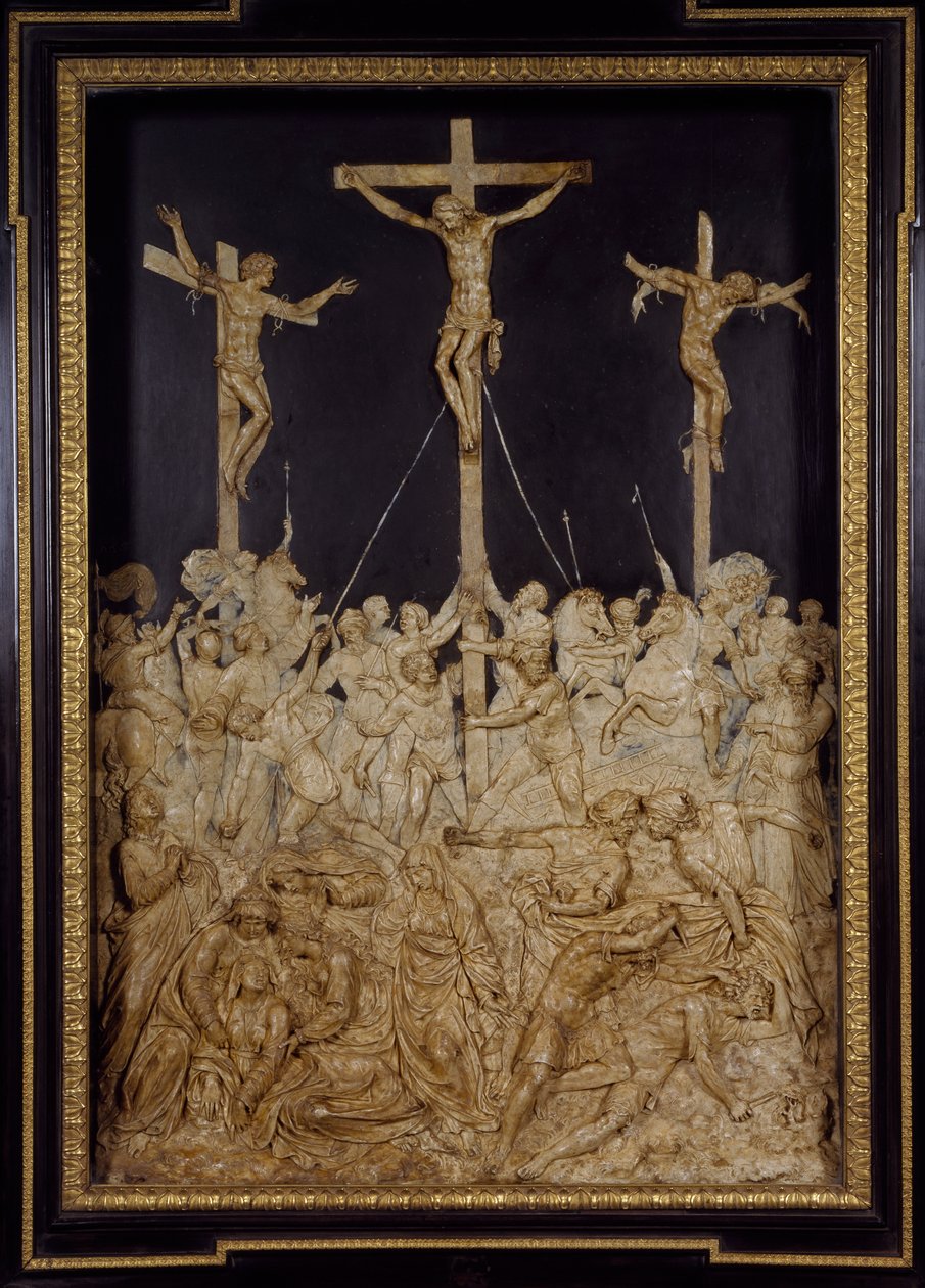 Kruisiging, toegeschreven aan Guglielmo della Porta (1515-1577), wasreliëf, Italië door Guglielmo della Porta