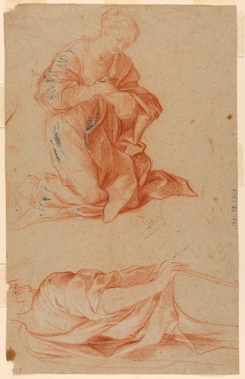 Tekening, Studies van de Maagd Maria en een staande man, ca. 1660 door Gugliemo Cortese