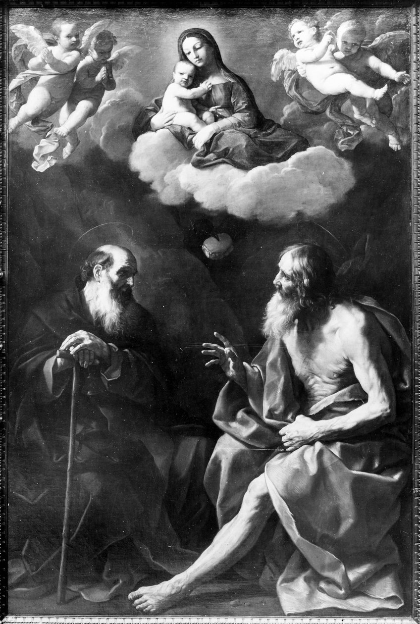 De kluizenaars Paulus en Antonius in de woestijn door Guido Reni