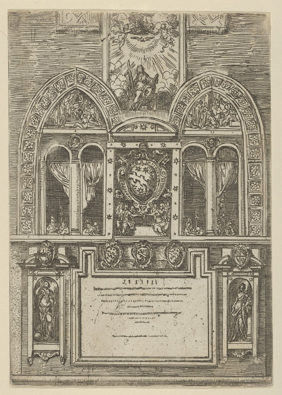 Gevel van het Palazzo del Senato in Bologna met de pauselijke wapens in het midden, 1598 door Guido Reni