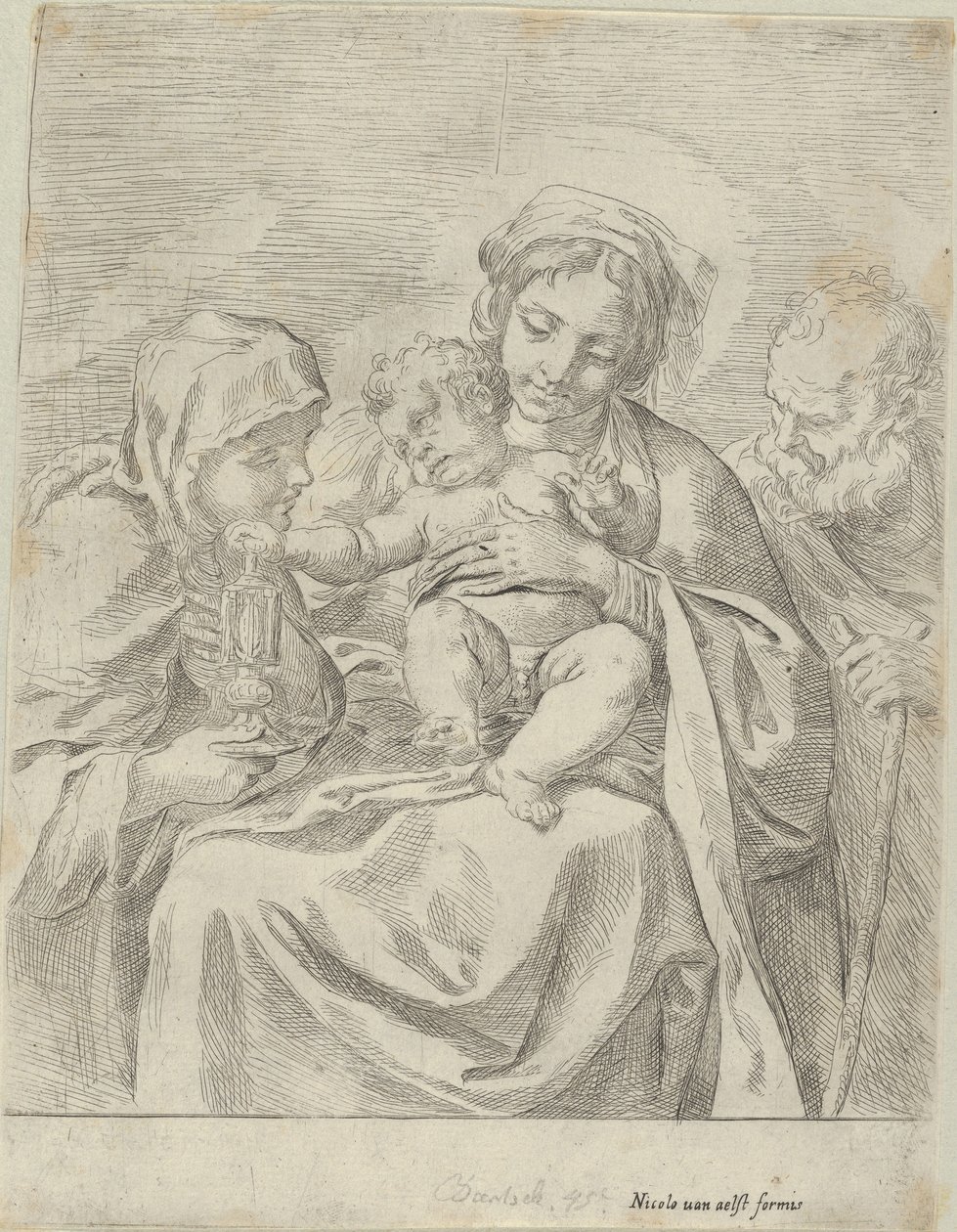 De Heilige Familie met Sint Clara, 1590-1600 door Guido Reni