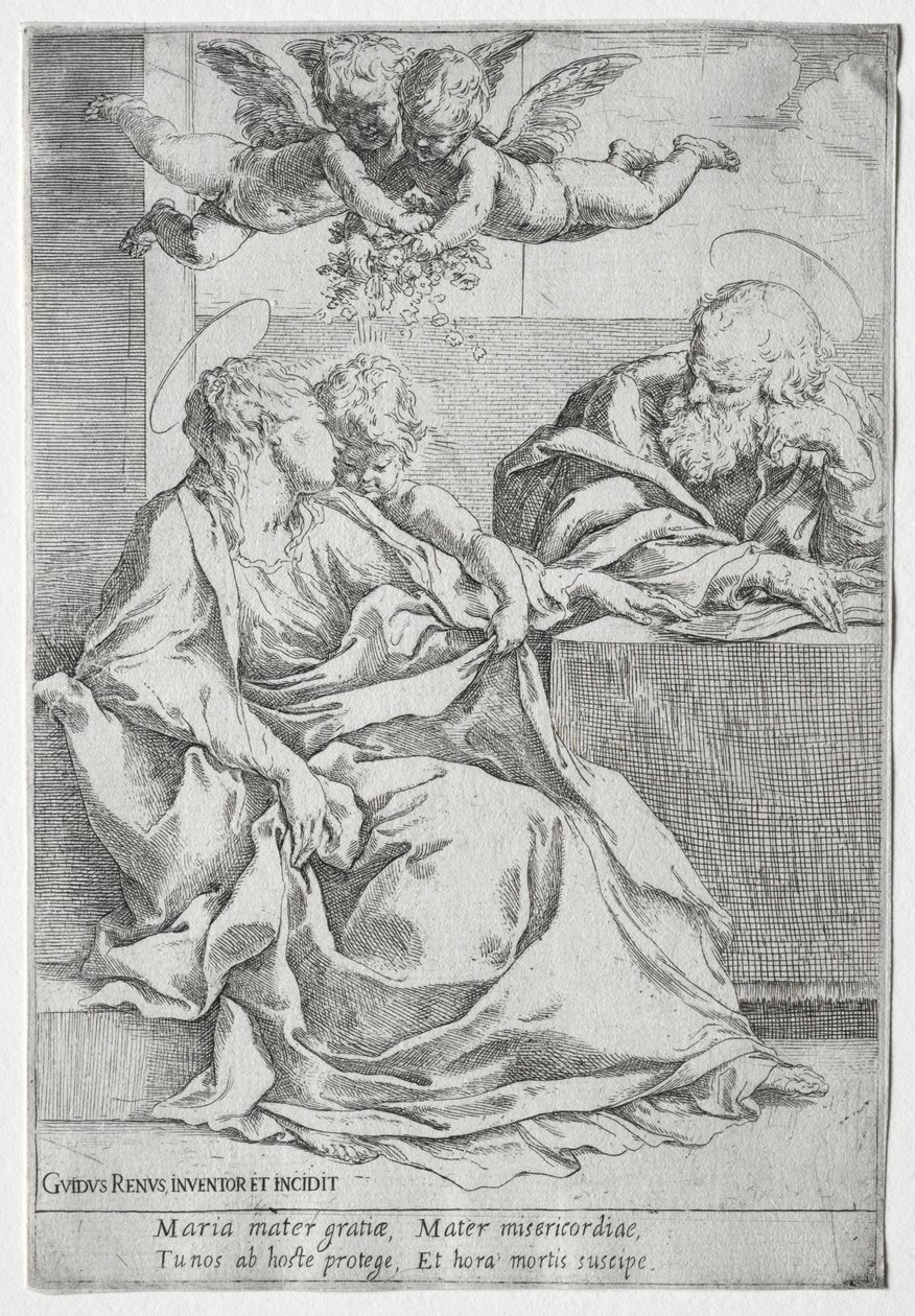 De Heilige Familie met twee engelen door Guido Reni