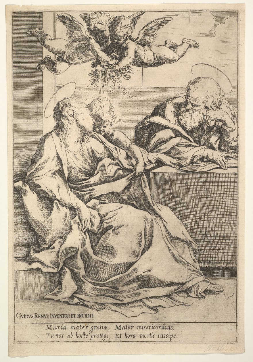 De Heilige Familie met twee engelen door Guido Reni