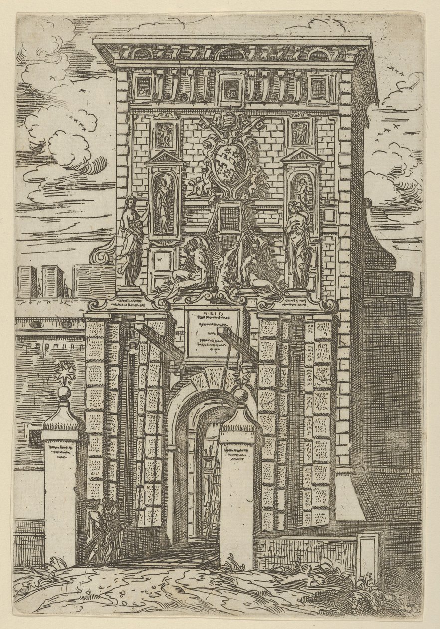 De Porta Galliera, de toegangspoort tot Bologna en ophaalbrug met tijdelijke versieringen door Guido Reni