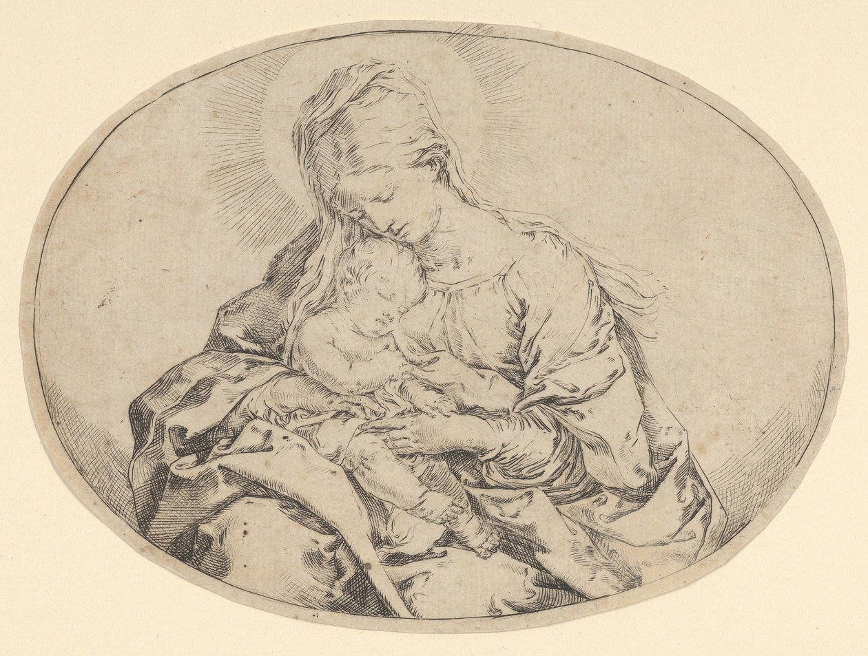 De Maagd met het kind Christus, een ovale compositie, ca. 1600-1640 door Guido Reni