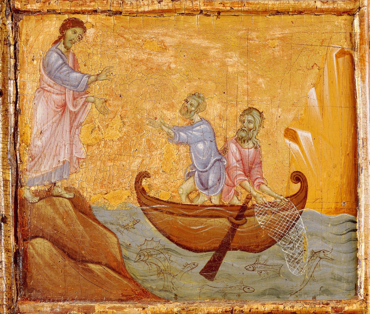 Wonderbaarlijke visvangst, detail van Antependium van St. Petrus op de troon door Guido da Siena