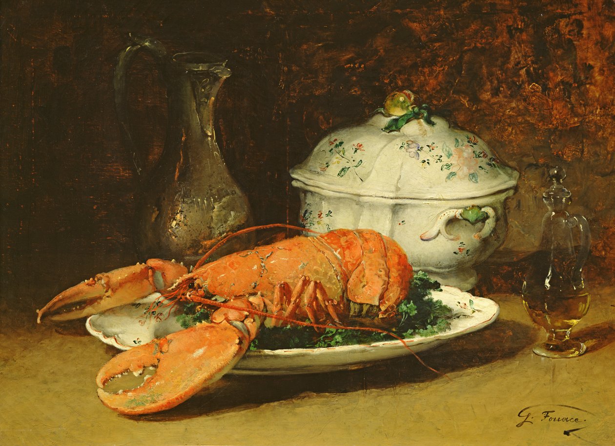 Stilleven met een Kreeft en een Soepterrine door Guillaume Romain Fouace