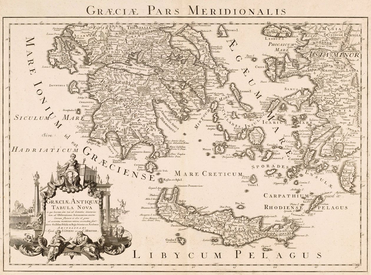 Kaart van het oude Griekenland en een deel van Turkije (gravure) door Guillaume (after) Delisle