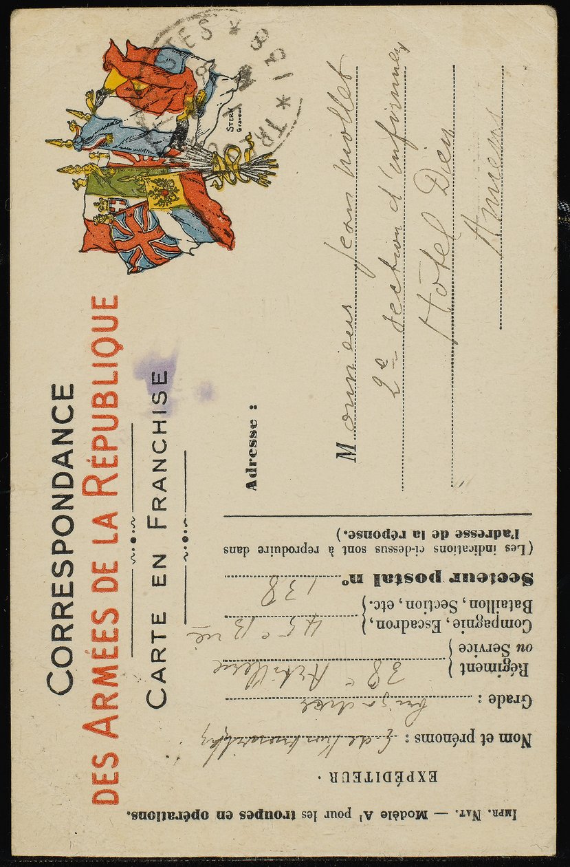 Handgeschreven ansichtkaart aan Jean Mollet, 31 juli 1915 door Guillaume Apollinaire