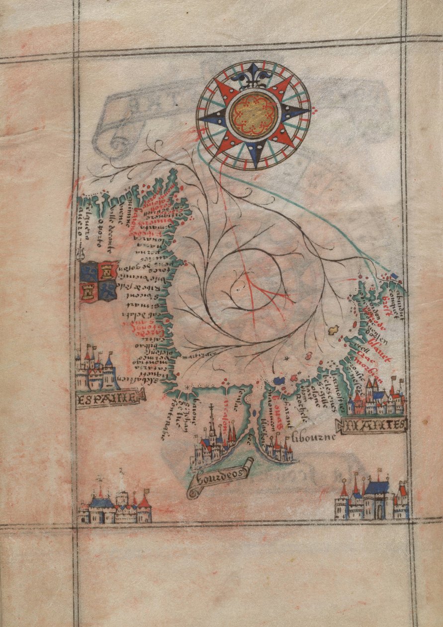 Golf van Biskaje in de atlas van Guillaume Brouscon (1540-1560) door Guillaume Brouscon