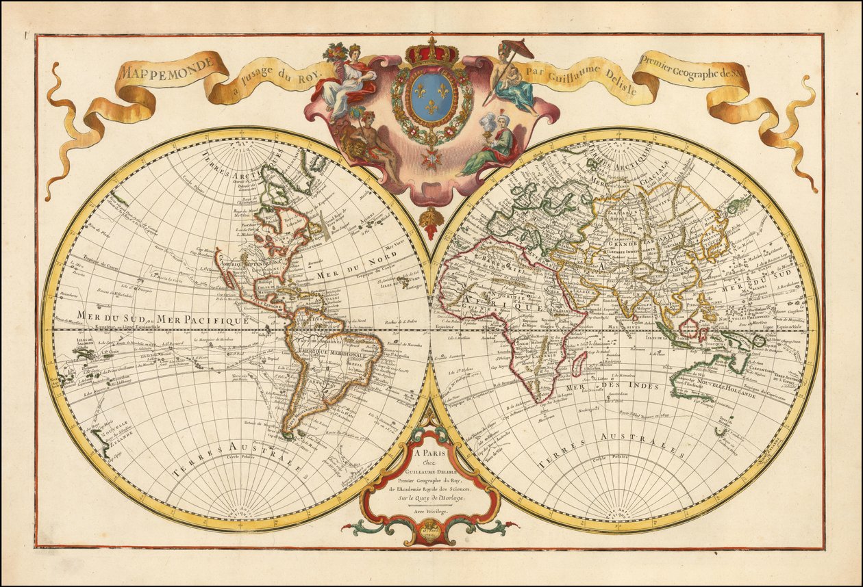 1720 kaart van de wereld - Mappemonde a l