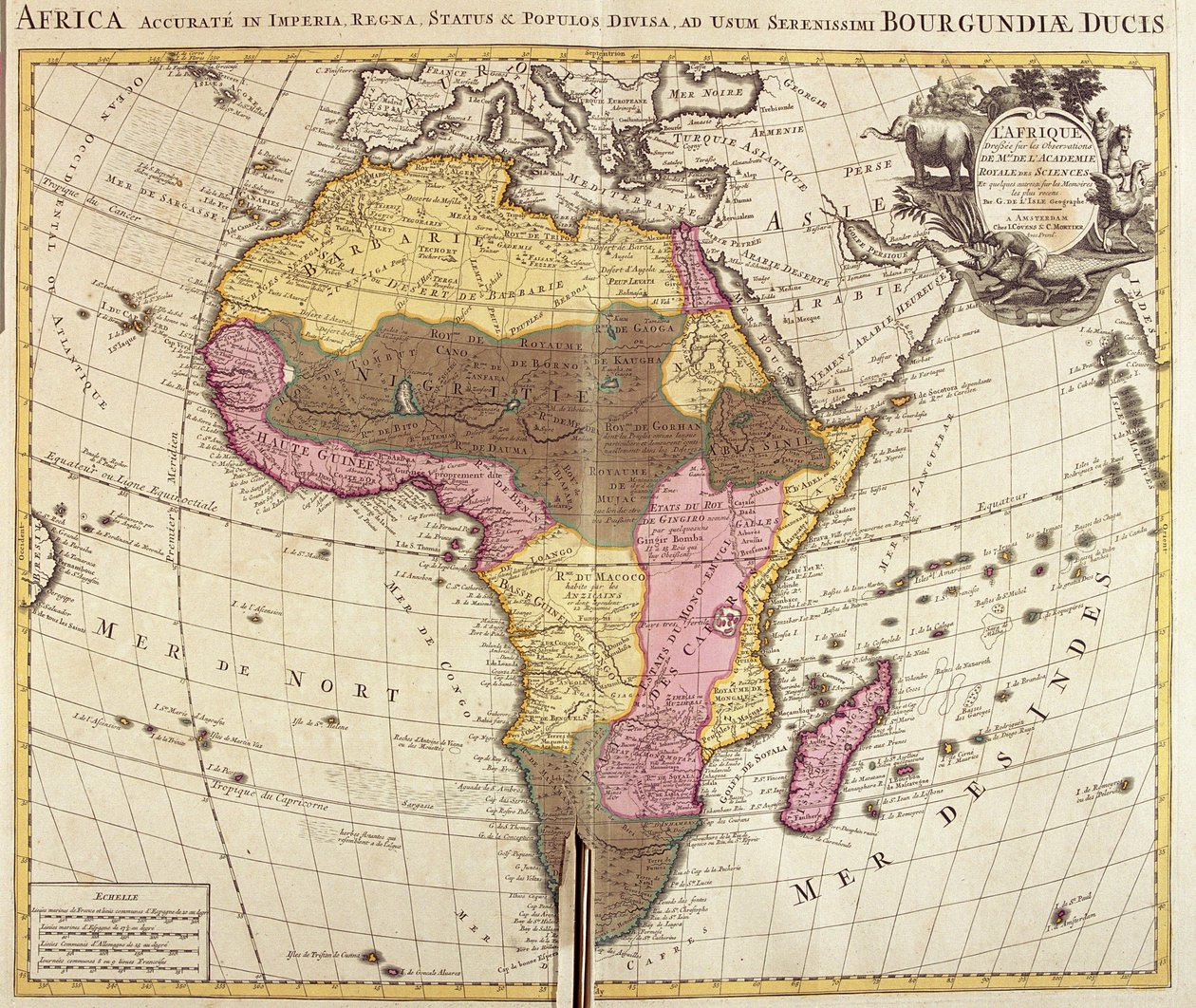 Kaart van Afrika (ets) door Guillaume Delisle
