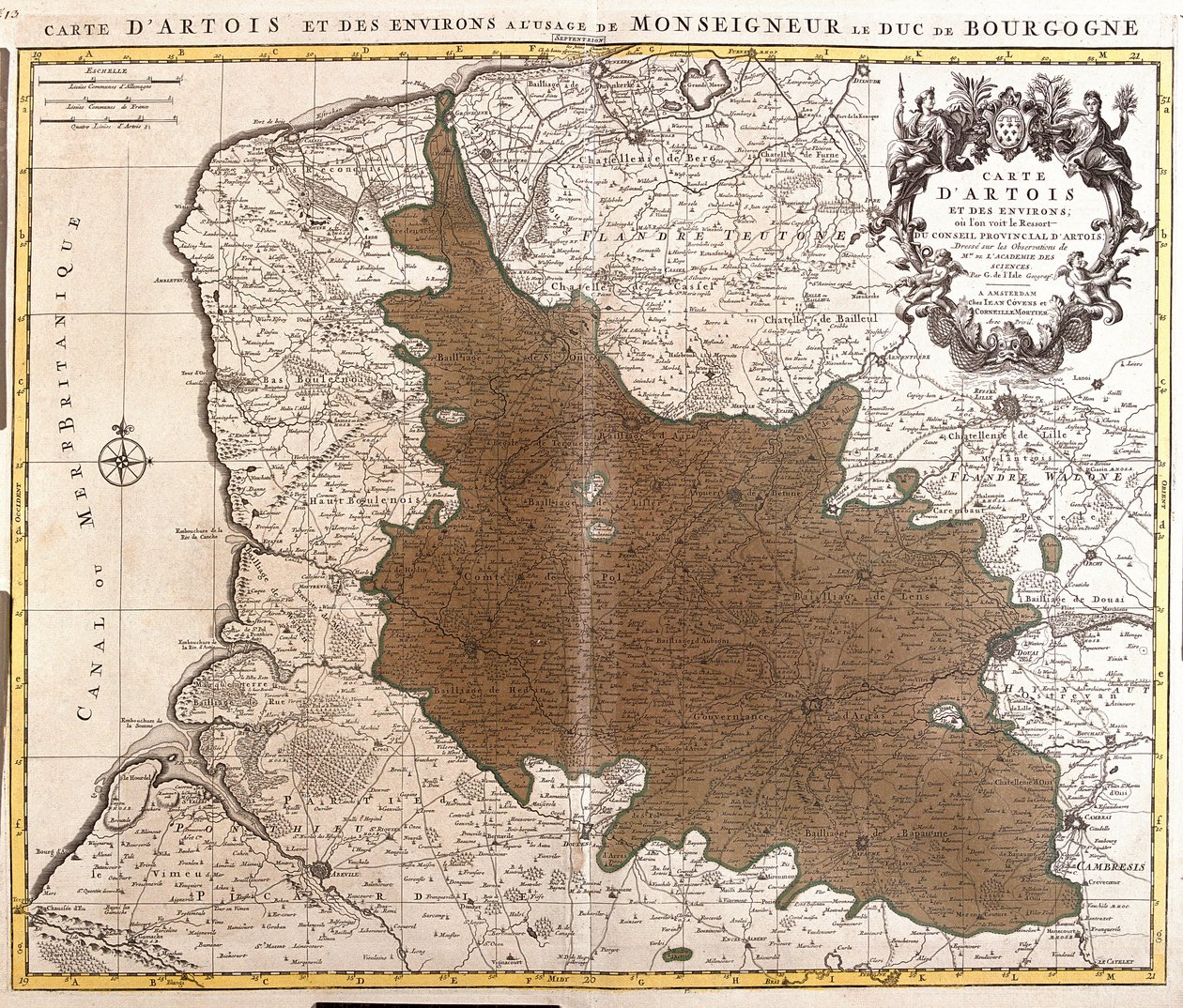 Kaart van Artois (Pas de Calais, Frankrijk) door Guillaume Delisle