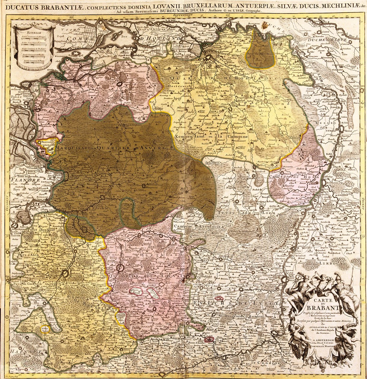 Kaart van Brabant (België en Nederland) (ets) door Guillaume Delisle