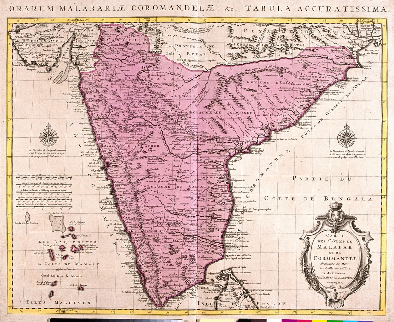 Kaart van Coromandel en Malabar (India) (ets) door Guillaume Delisle