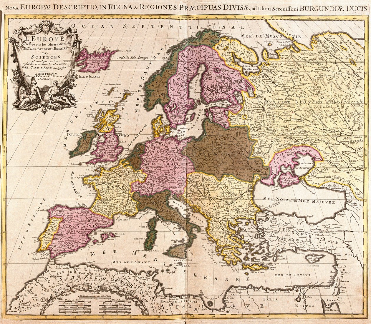 Kaart van Europa (ets) door Guillaume Delisle