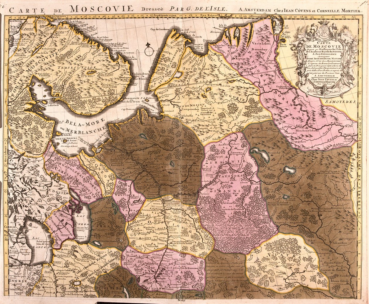 Kaart van het grote vorstendom Moskou (Rusland) (ets) door Guillaume Delisle