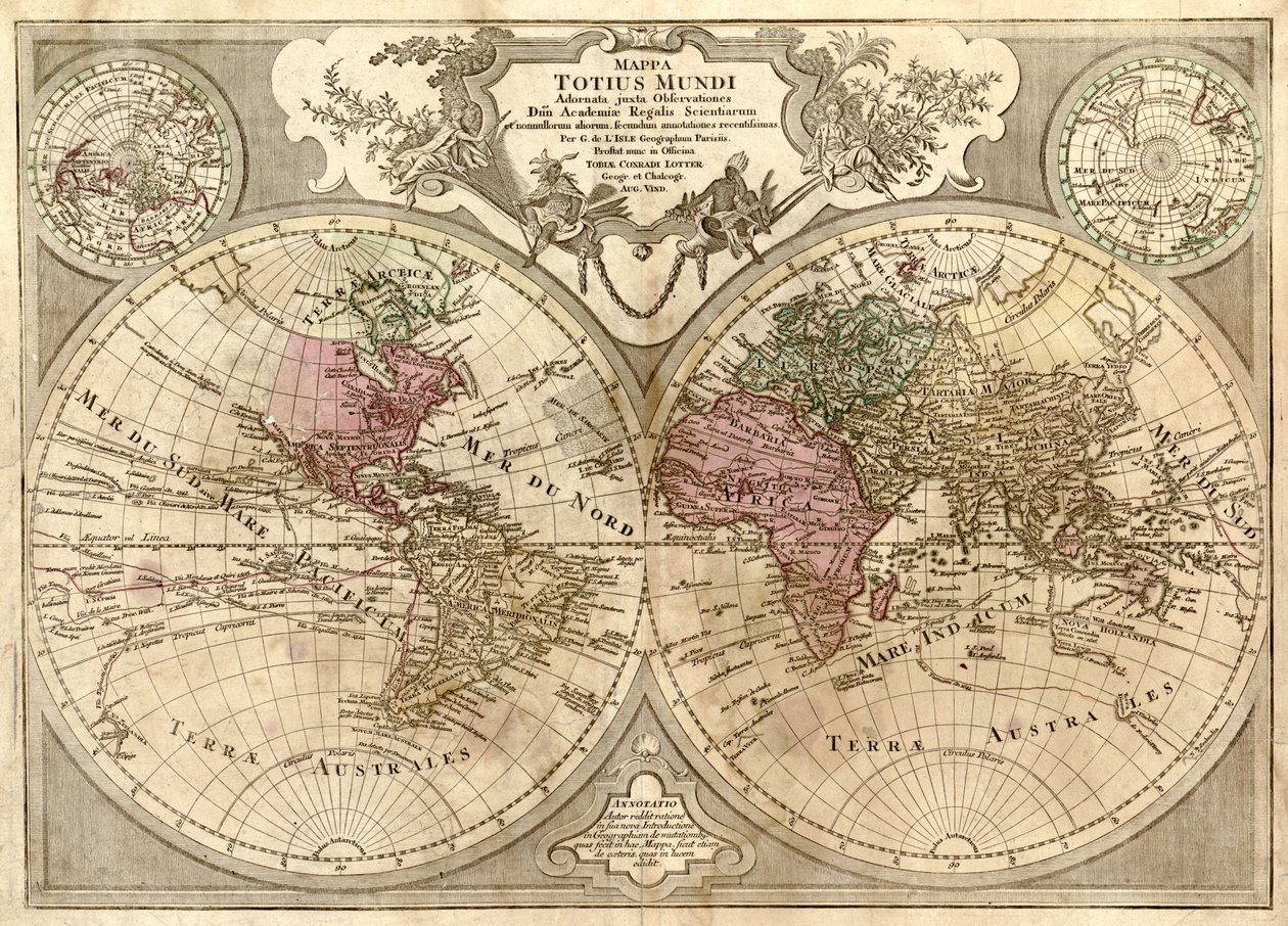Mappa totius mundi - adornata juxta observationes dnn. academiae regalis scientiarum et nonnullorum aliorum secundum annotationes recentissimas LOC 2006627254 door Guillaume Delisle