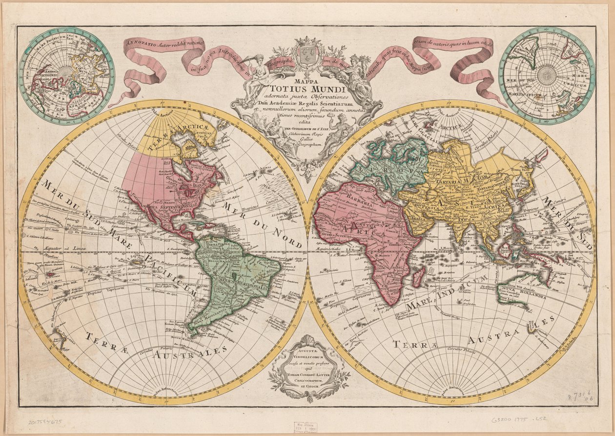 Mappa totius mundi - adornata juxta observationes dnn. academiae regalis scientiarum et nonnullorum aliorum secundum annotationes recentissimas LOC 2017585675 door Guillaume Delisle
