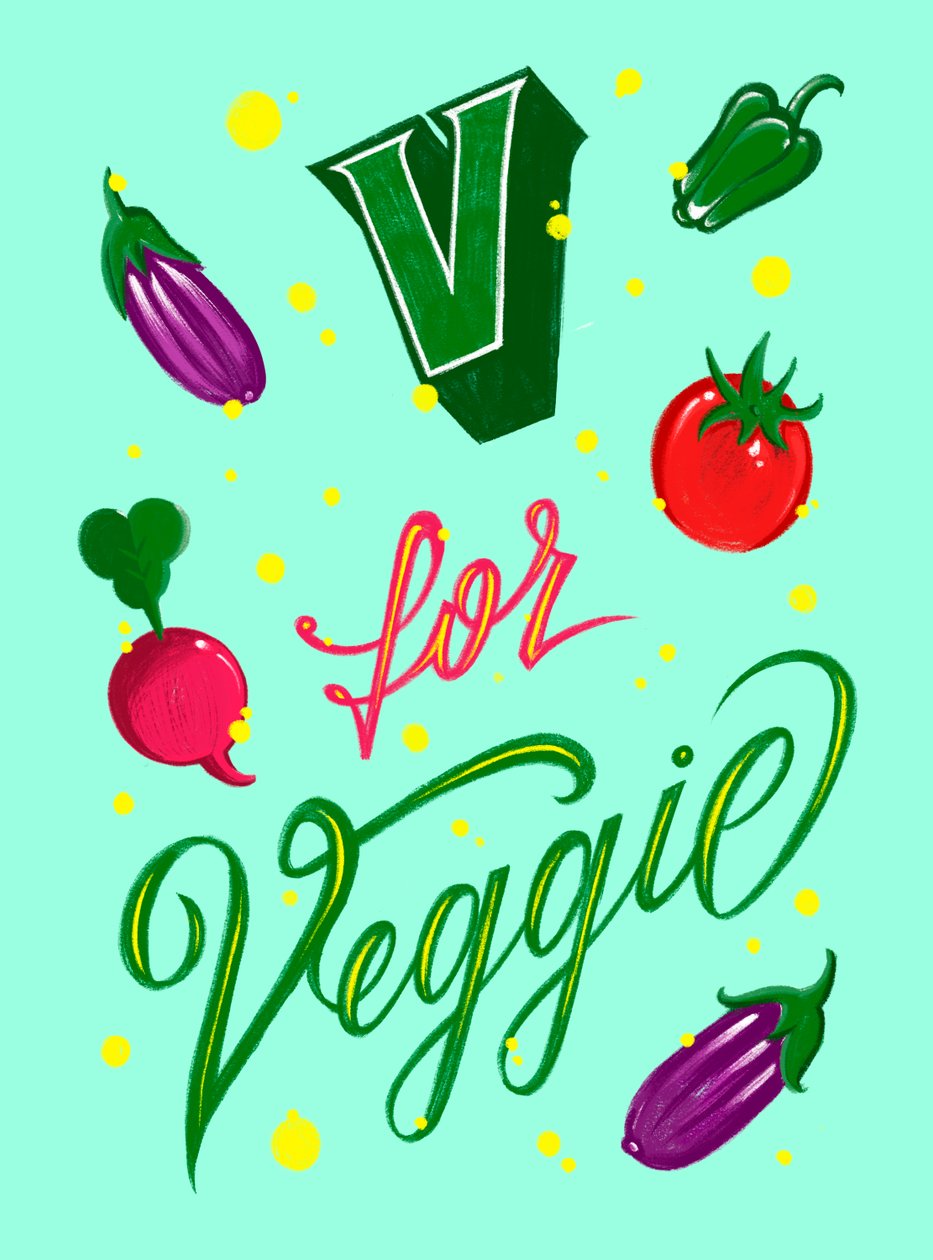 V VOOR VEGGIE, 2025 (digitale kunst) door Guillaume Laserson