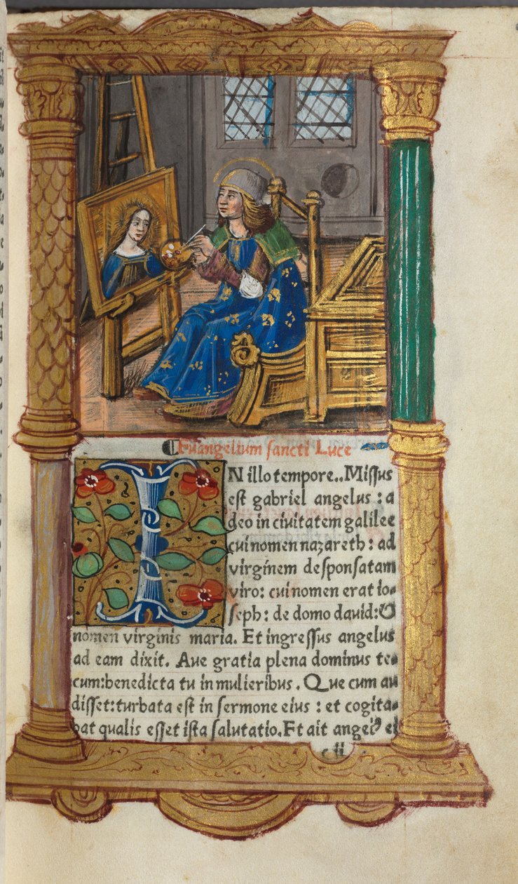 Gedrukt Getijdenboek (Gebruik van Rome): fol. 18r, St. Lucas door Guillaume Le Rouge