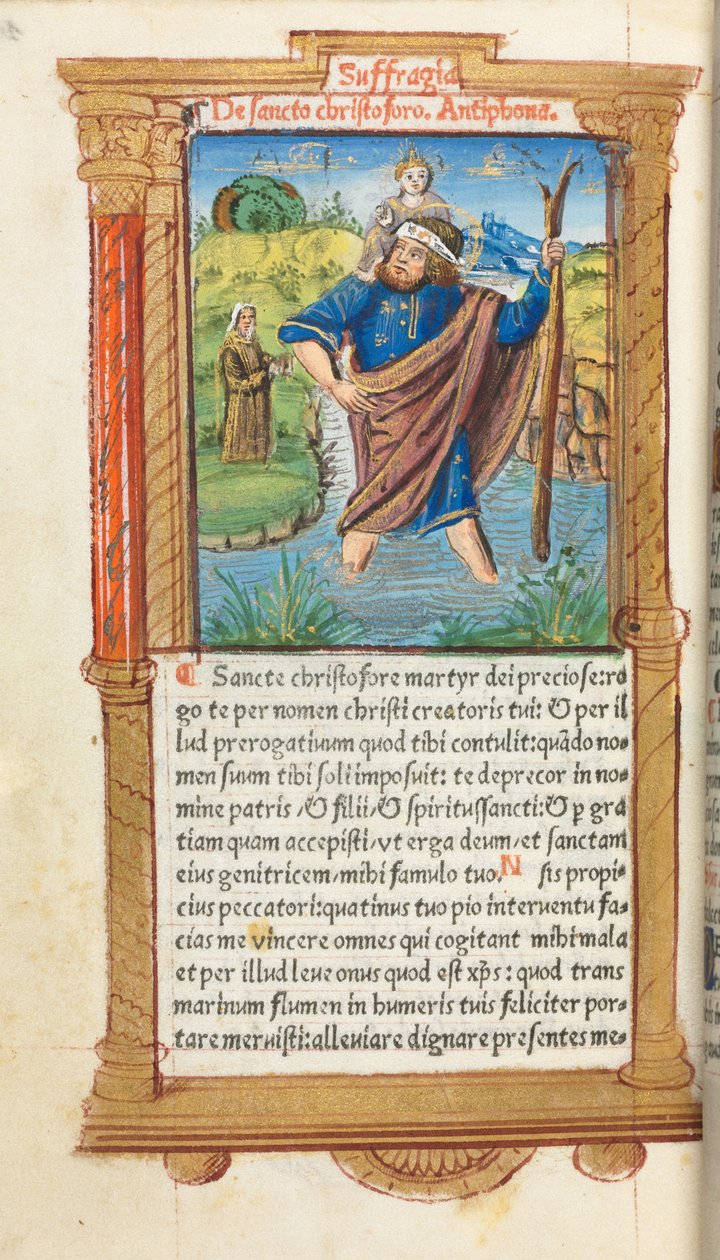 Gedrukt Getijdenboek (Gebruik van Rome): fol. 101v, St. Christoffel door Guillaume Le Rouge