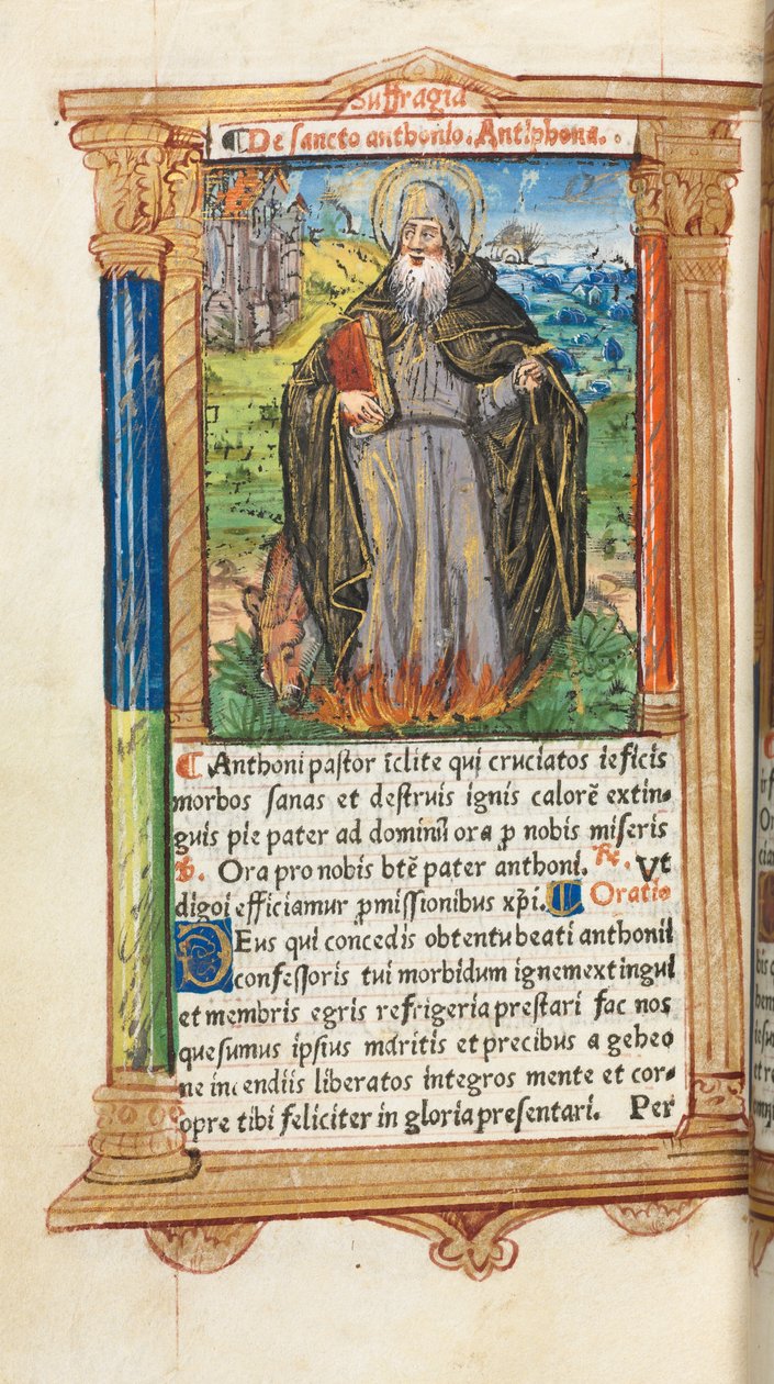 Getijdenboek (Gebruik van Rome): fol. 104v, St. Antonius Abt door Guillaume Le Rouge
