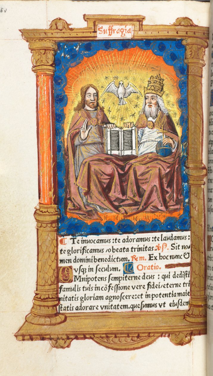Gedrukt getijdenboek (gebruik van Rome): fol. 94v, De Drie-eenheid door Guillaume Le Rouge