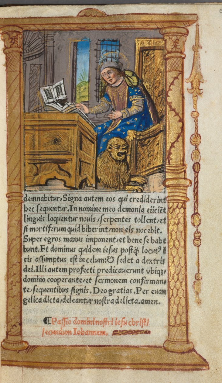 Gedrukt Getijdenboek Gebruik van Rome: fol. 20r, St. Marcus door Guillaume Le Rouge