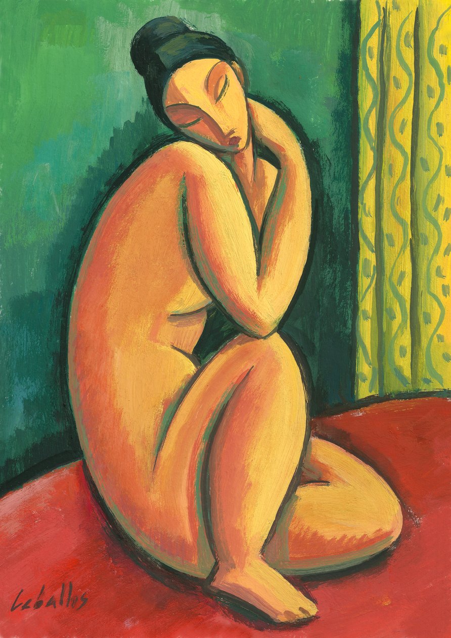 Modigliani naakt, 2010 (gouache op papier) door Guillermo Martí Ceballos