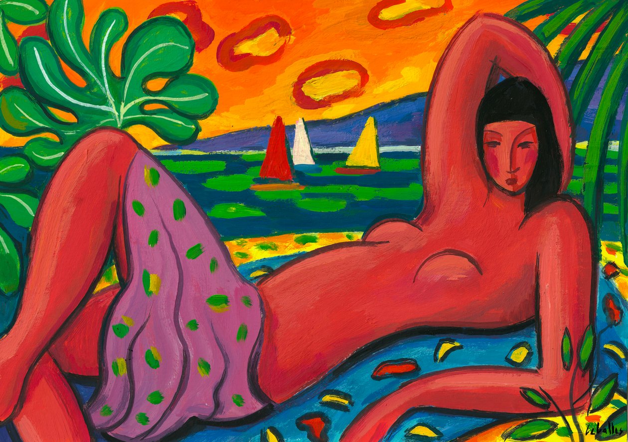 Naakt op het strand, 2011 (gouache op papier) door Guillermo Martí Ceballos