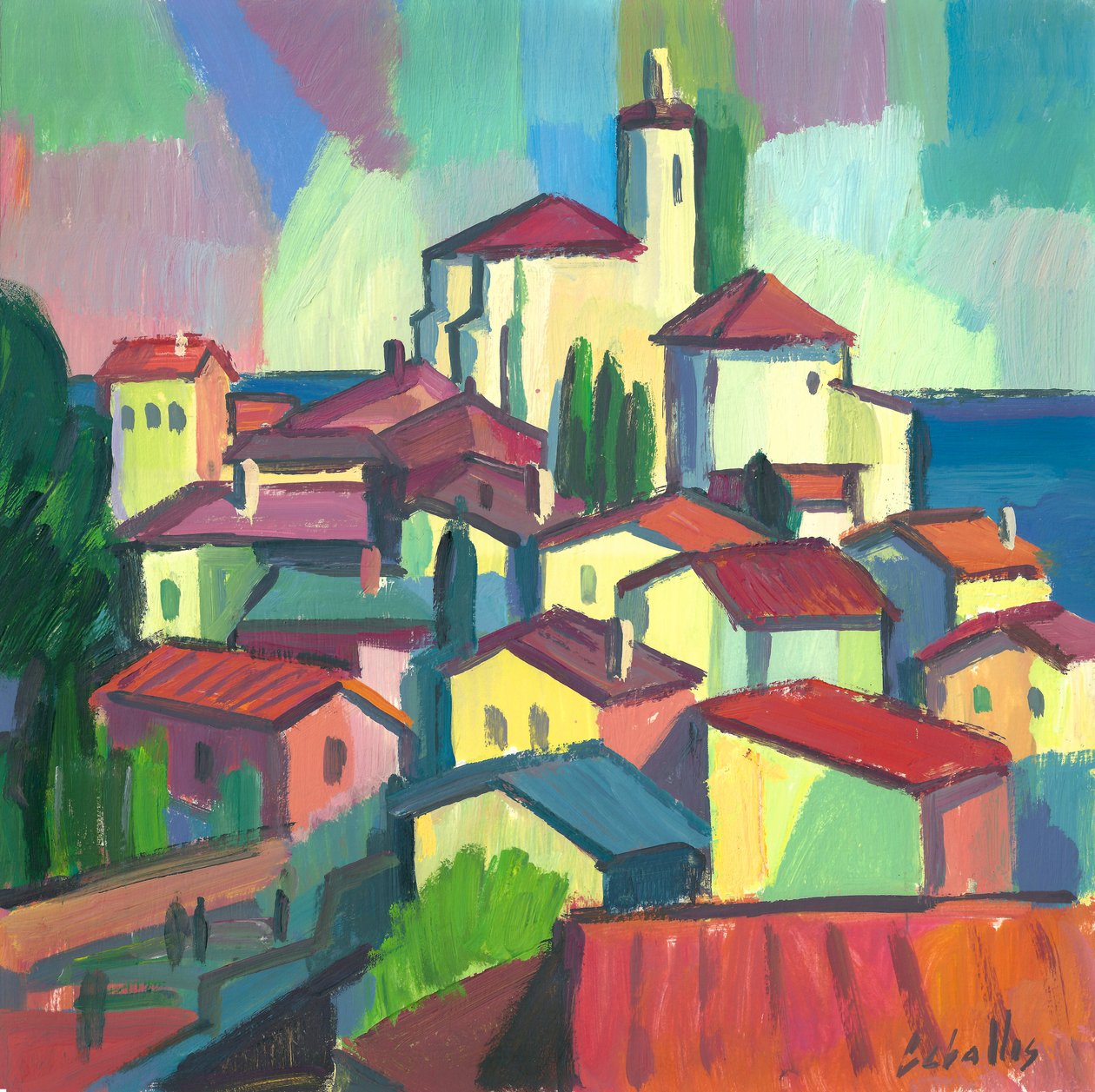 Daken in Cadaqués, 2012 (gouache op papier) door Guillermo Martí Ceballos