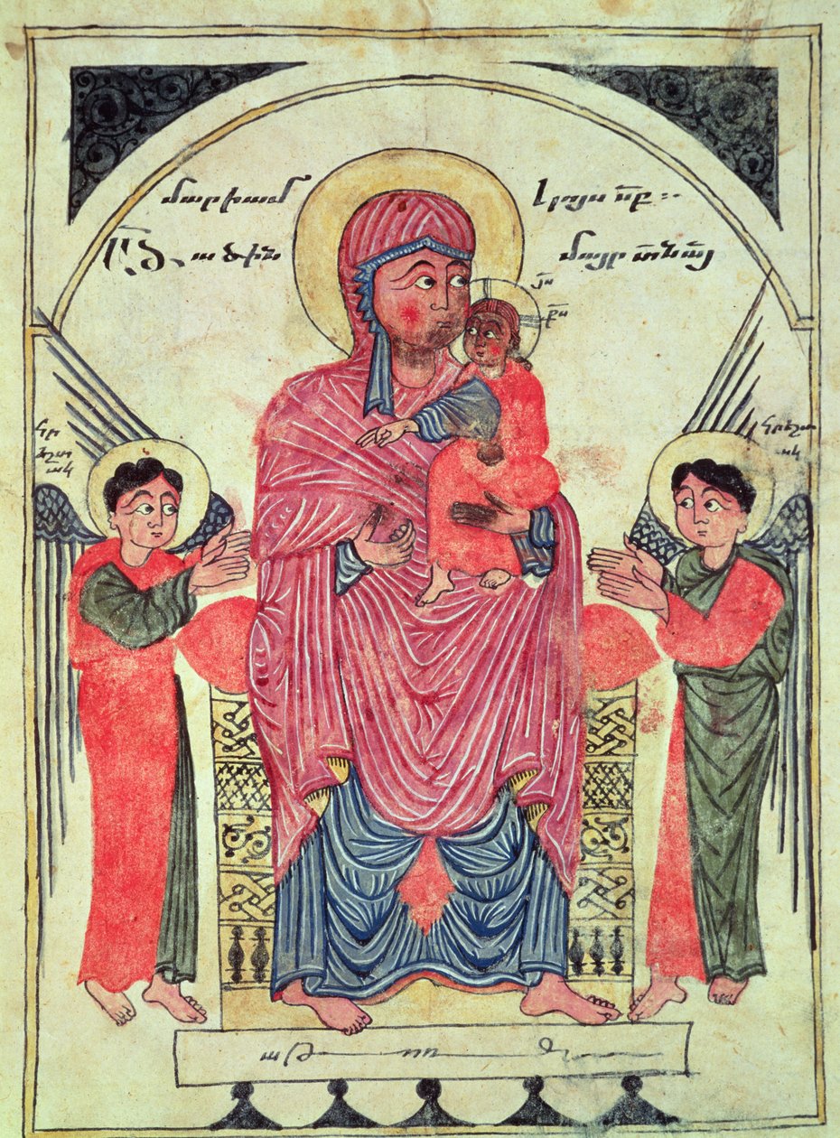 Ms 481 fol.8v Maagd en Kind met Engelen, uit een Evangelie, 1330 door Guirages