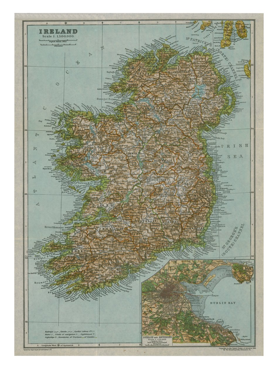 Kaart van Ierland, ca. 1910 door Gull Engraving Company