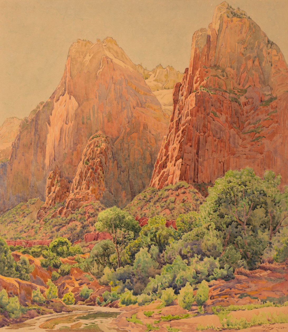 De patriarchen, Zion National Park, 1924 door Gunnar Widforss
