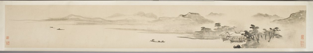Landschap met visser en gedicht (inkt op papier) door Guo Xu Guo Xu