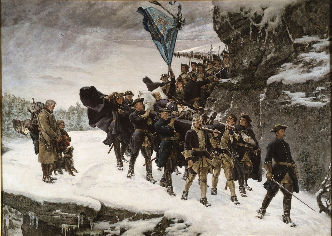 Het thuisbrengen van het lichaam van koning Karel XII van Zweden door Gustaf Olaf Cederstrom
