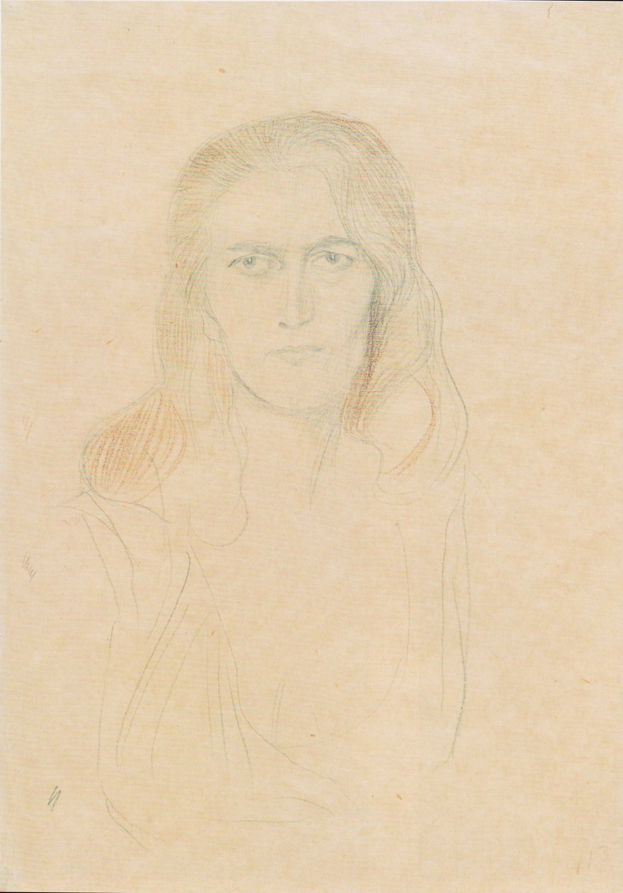 Borstbeeld van een vrouw van voren (Erinnye) door Gustav Klimt