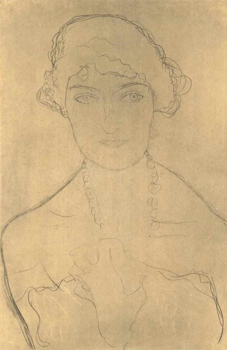 Borstbeeld van voren met halsketting door Gustav Klimt