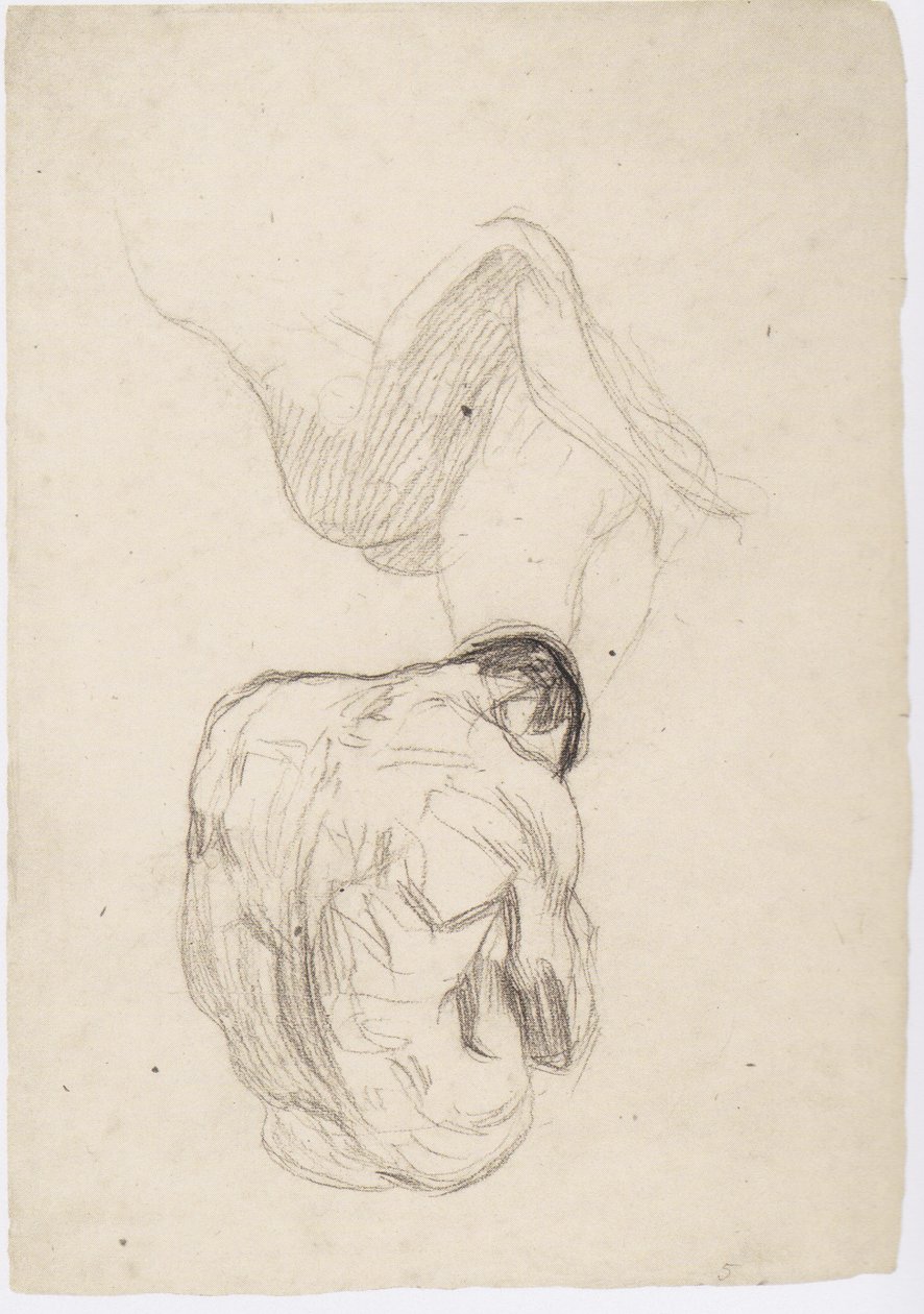 Detailstudie van een omarmend paar, zittende mannelijke rugnaakt door Gustav Klimt