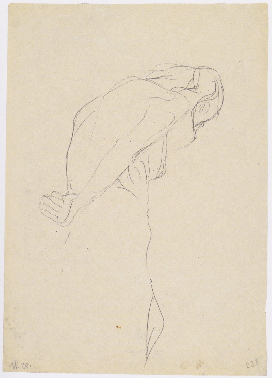 Gebogen naakte oude man naar rechts door Gustav Klimt