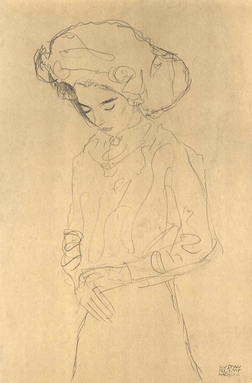 Neerkijkend meisje door Gustav Klimt