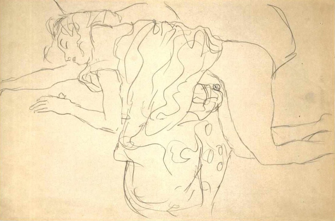 Knielende halfnaakte naar links door Gustav Klimt